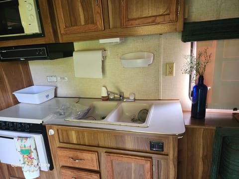Sink, microwave, stove top, oven and refridgerator