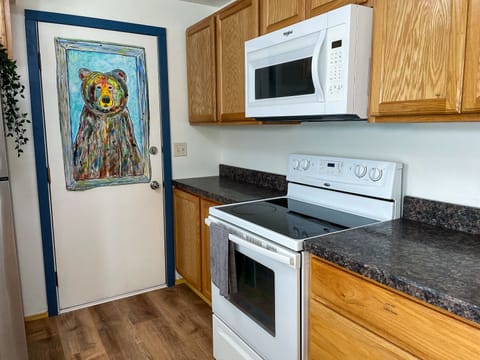 The one-car garage is through this side door off the kitchen