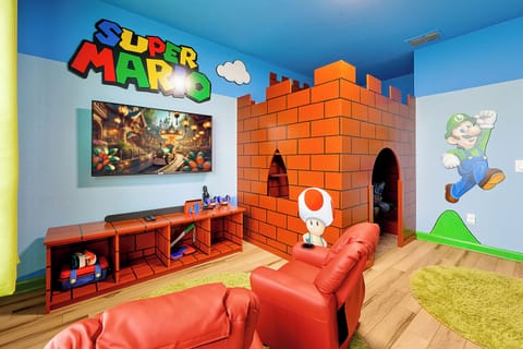 Mario bedroom with castle bunks - full and twin, upstairs