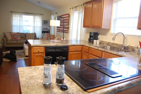 Open concept kitchen from the dining room. 