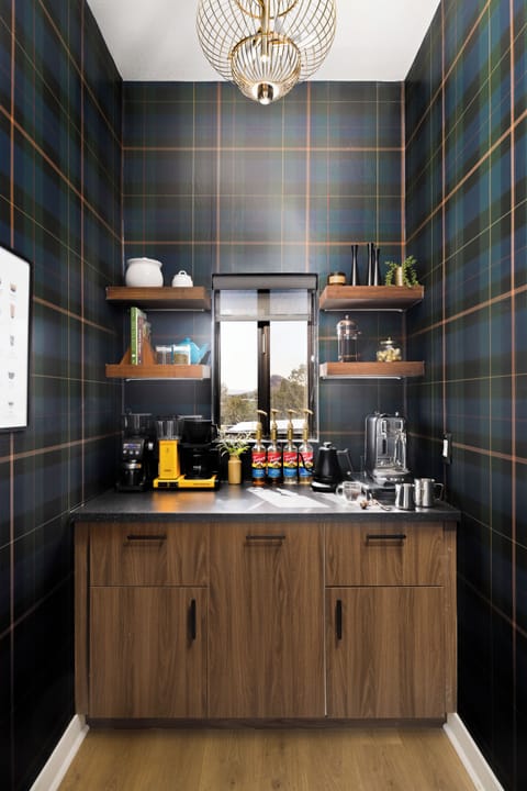 Luxury coffee bar features a tea station, hot water kettle, Breville coffee grinder, Nespresso, Moccamaster, and complimentary fresh local beans from a Sedona roastery.