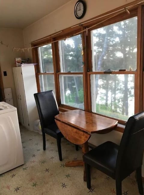 Work area if needed steps from lake. Also houses full sized washing machine.