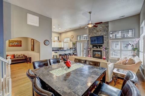 Dining table seats eight.