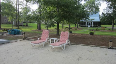 Looking from the water to the comfy cottage.