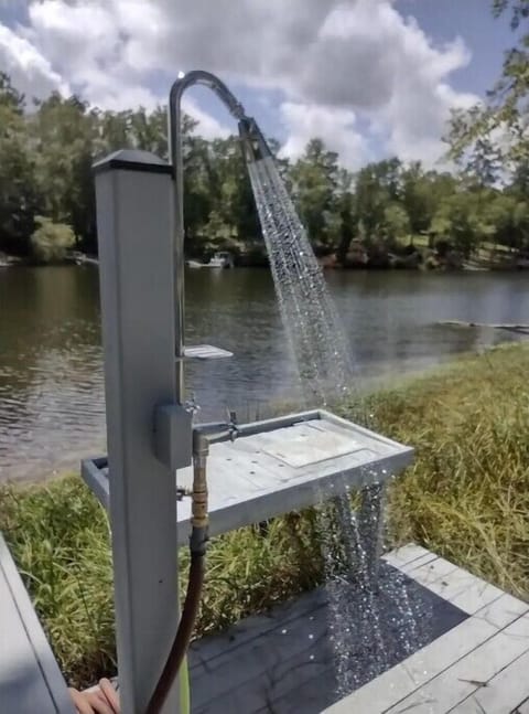 Outdoor shower at the dock.
