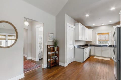 Kitchen with view of bedroom entrance