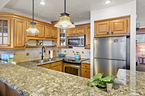 Full size stainless steel appliances and granite countertops