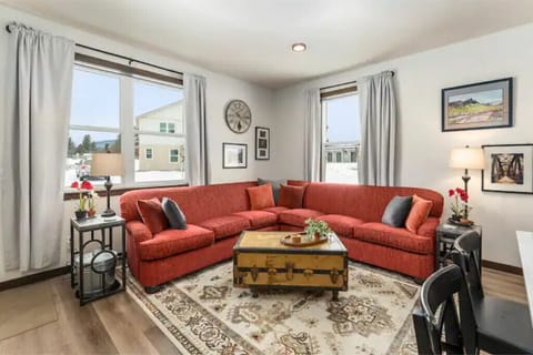 Spacious living room with huge down filled sectional sofa.