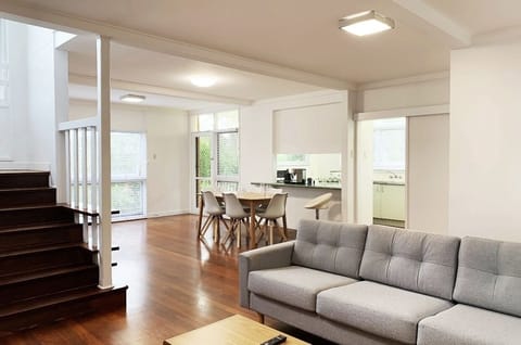 Open plan living and dining area.