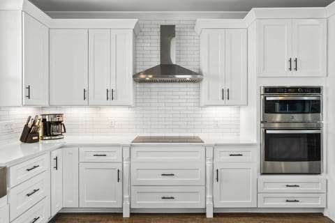 Induction stove with sleek stainless hood