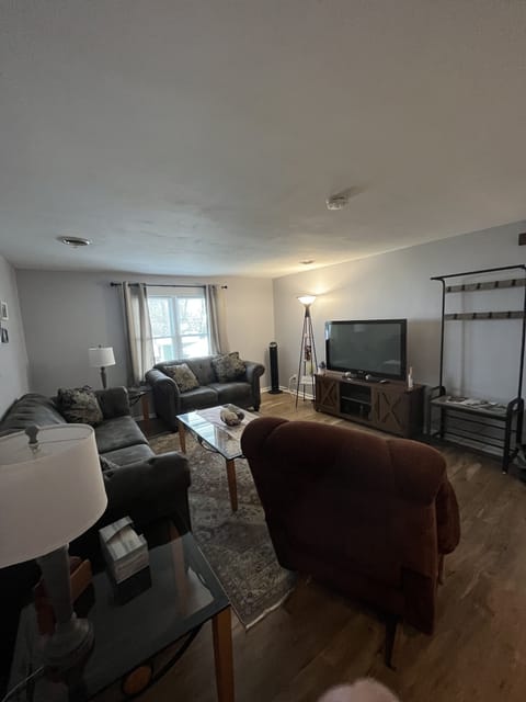 Livingroom with Roku enabled TV and soundbar. 