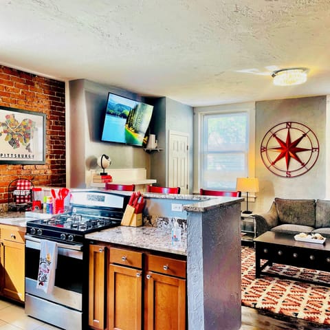 Fully stocked kitchen.