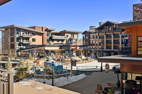 The Base Village features an ice rink in the winter and a grassy area with lawn games in the summer.