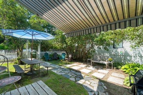 Patio with multiple seating options