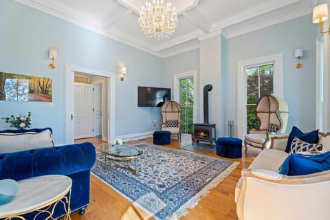 The living room is a pre-Civil-War addition and features a wood burning stove