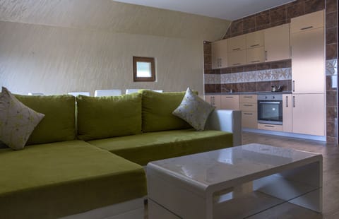 Spacious living room, dining room and full size kitchen