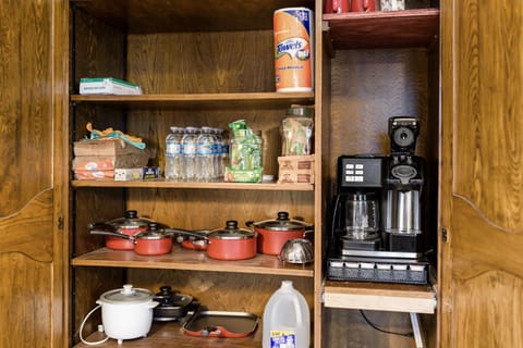 Coffee bar and pots and pans