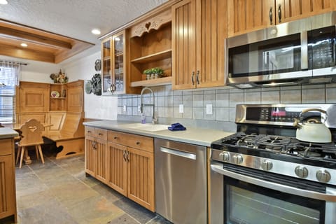 A newly updated full size kitchen with new stainless steel appliances has been stocked with every accessory we could think of