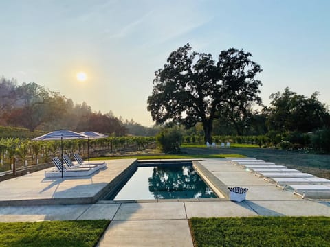 Large heated pool adjacent to party barn area