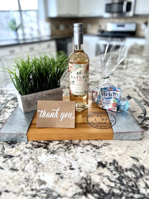 A nice bottle of wine and a snack waiting for you when you arrive