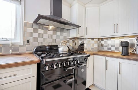 Modern kitchen with top of the line gas range/oven, dishwasher and Nespresso coffee machine