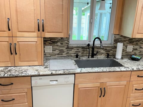 Fully stocked kitchen to cook & enjoy a meal. Dishwasher, fridge, stove, & more.