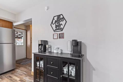 Filters, grinder, service for 20, K-cups and creamer provided for first morning.