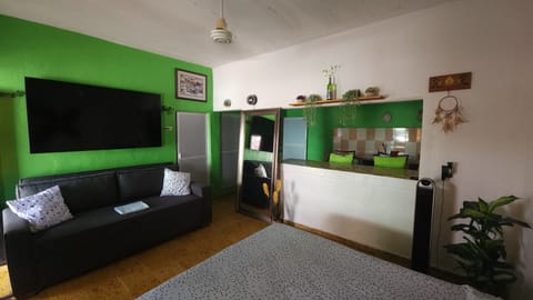 King size Sofa Bed, 70" TV, large mirror, Queen size Bed.