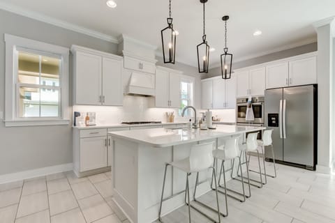 Kitchen, stainless steel appliances and gas stove