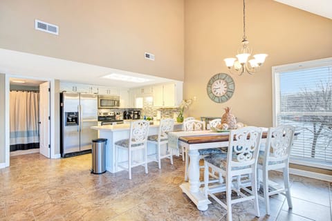 The open kitchen and dining area encourage connection and conversation.