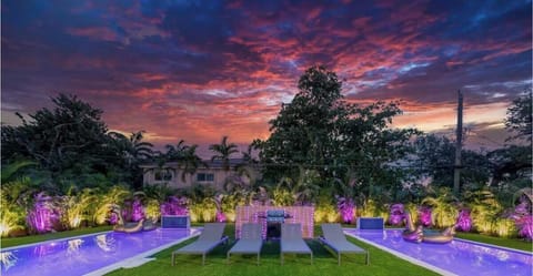 Magical backyard space with two heated saltwater pools
