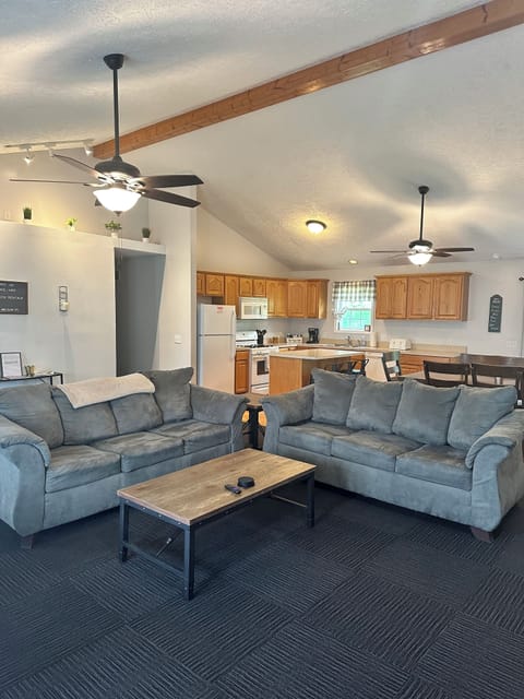 Open floor plan Living room, kitchen, dining room.