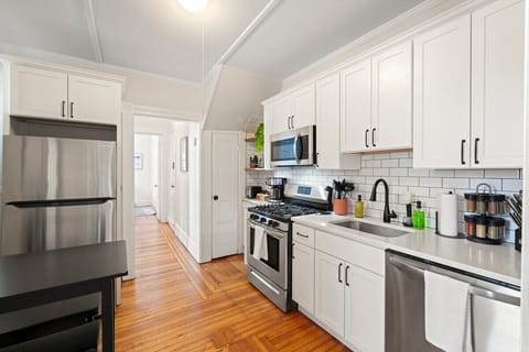 Kitchen with SS Appliances - oven, microwave, fridge, dishwasher