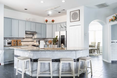 Open concept living room, dining and full kitchen