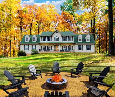 Firepit and front of home in fall. Beautiful colors of autumn! 