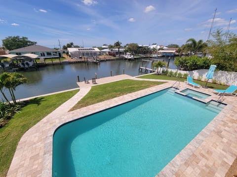 Pool and canal view from balcony.