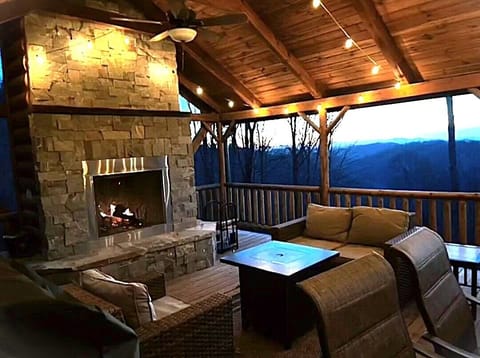 Wood burning fireplace in our covered pavilion with unbelievable views