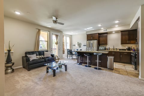 Living Room | Smart TV | Central Air Conditioning/Heat | Access to Private Patio