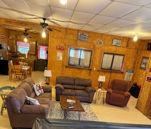 View from the pool table looking into the kitchen.