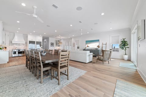 One of two dining areas in the open floor plan living space