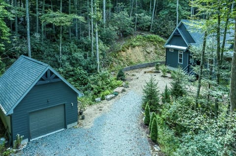 detached garage (private) and house arial view 