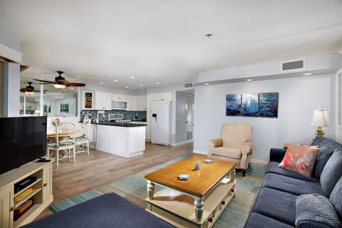 living room, kitchen and dining