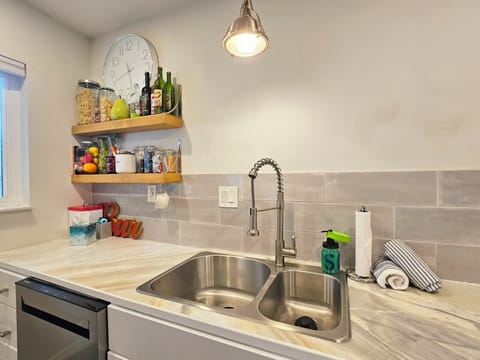 Kitchen is well stocked with all cookware, dishware, glassware, small appliances