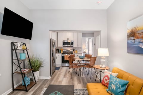 Open living room and eat-in kitchen area