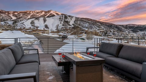 Front deck with gas fireplace and views of Steamboat Ski Resort
