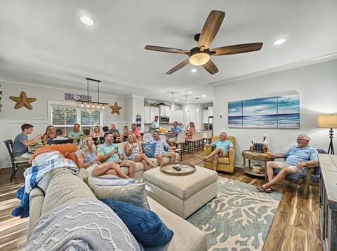 Spacious open living room for a large multigenerational family in home just a few blocks from the beach