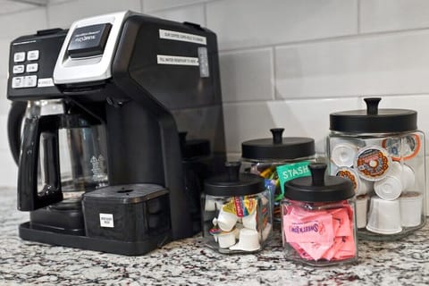Our coffee station is prepped and ready for you to brew the perfect cup.