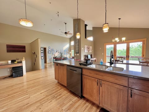 Open concept kitchen/dining/living area