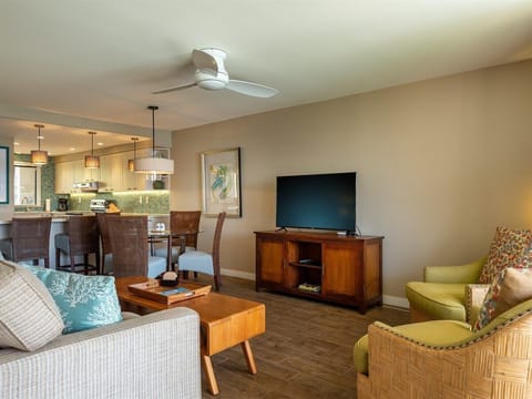 Relax and unwind! Our comfy living room with a smart TV is perfect for movie nights or catching up on shows.