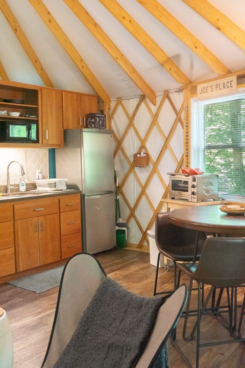 The Yurt's full kitchen offers everything you need to prepare meals.